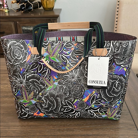 Consuela Handbags - Consuela Black and Blue Tote Bag with Vibrant Design